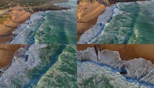 航拍海边海浪翻滚高清在线视频素材下载