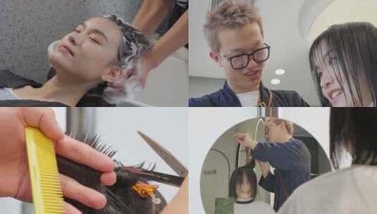 年轻女性在理发店理发高清在线视频素材下载