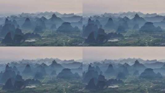 航拍中国桂林阳朔喀斯特景观高清在线视频素材下载