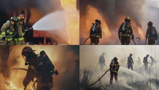消防员灭火场景4K高清在线视频素材下载