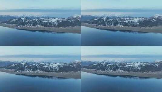 蓝条时刻的新疆赛里木湖雪山湖泊景观高清在线视频素材下载