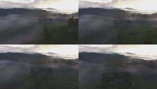 乌干达被薄雾覆盖的村庄鸟瞰图高清在线视频素材下载