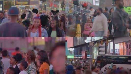 美国纽约 时代广场 街头艺人 人群游客高清在线视频素材下载