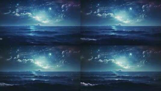 夜晚的海上景色和星空流云高清在线视频素材下载