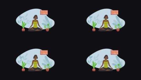 女人做早间瑜伽动画插图高清在线视频素材下载