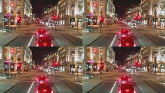 夜间红灯下的车辆高清在线视频素材下载