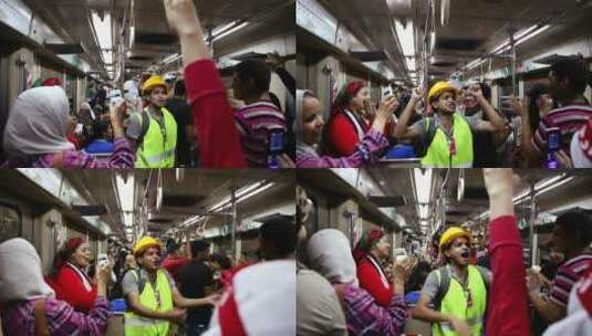 抗议者在地铁上高呼口号高清在线视频素材下载