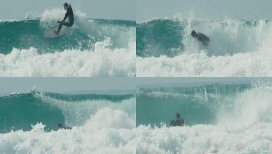 海上冲浪的男士慢镜头高清在线视频素材下载