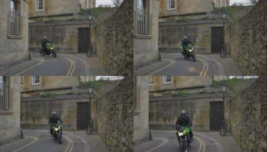 骑摩托车的机车手从拐角出现高清在线视频素材下载