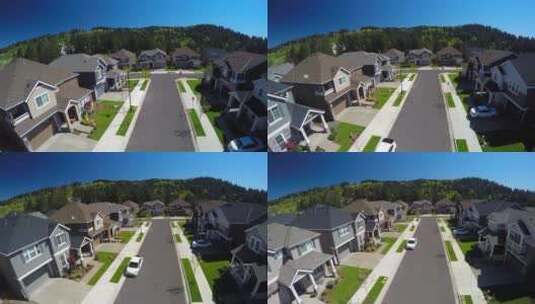 典型的美国郊区街道上空的航拍图像高清在线视频素材下载
