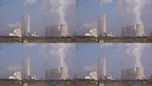 大型核电站冒着烟雾高清在线视频素材下载