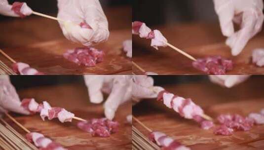 【镜头合集】竹签串肉串高清在线视频素材下载