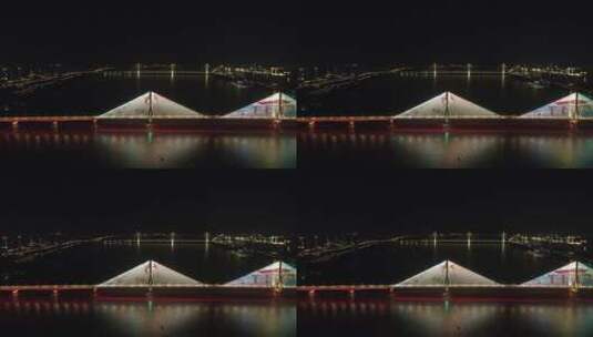 武汉长江二桥夜景航拍高清在线视频素材下载