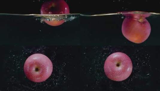 红苹果落水视频慢镜头苹果清洗落入水中气泡高清在线视频素材下载