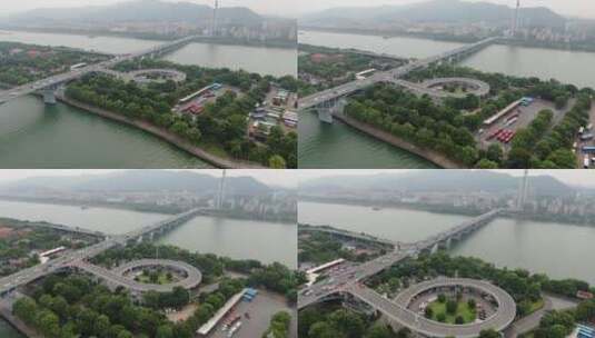 航拍湖南长沙湘江大桥高清在线视频素材下载