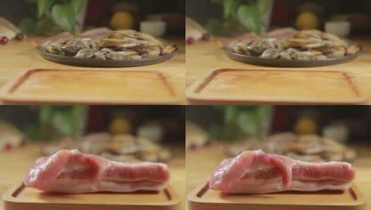 花蛤蛏子米饭海鲜饭原料高清在线视频素材下载