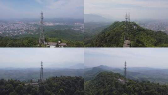 郴州苏仙岭山顶通信铁塔航拍高清在线视频素材下载