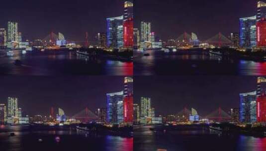 灯光照亮的轮渡在上海河上的交通高清在线视频素材下载