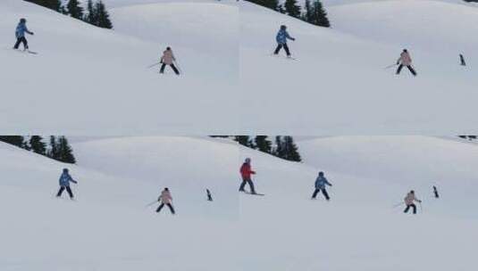 人们在雪地上滑雪高清在线视频素材下载