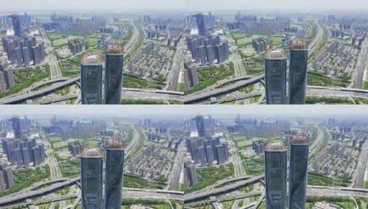 航拍杭州滨江地标智慧之门机场城市大道高架高清在线视频素材下载