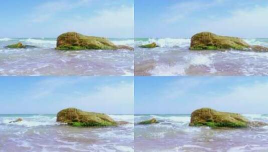 海浪拍打在石头上高清在线视频素材下载