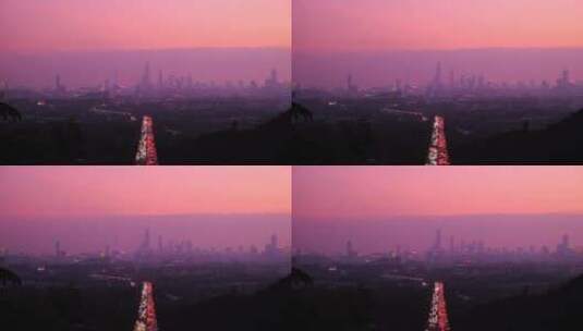 广州火炉山俯瞰城市车流与唯美夕阳晚霞风光高清在线视频素材下载