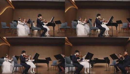 少年儿童拉小提琴音乐会高清在线视频素材下载