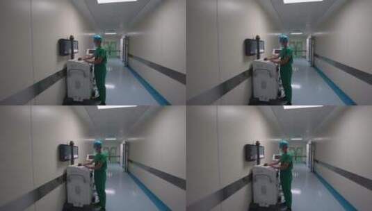 手术室走廊 医生查看设备高清在线视频素材下载