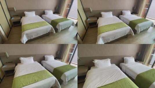 青岛红树林海景酒店客房，海景双人床高清在线视频素材下载