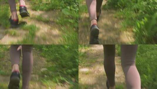 在乡间小路上奔跑的女人脚步特写高清在线视频素材下载
