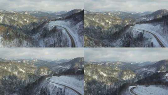 原创 日本北海道阿寒湖冬季森林公路风光高清在线视频素材下载