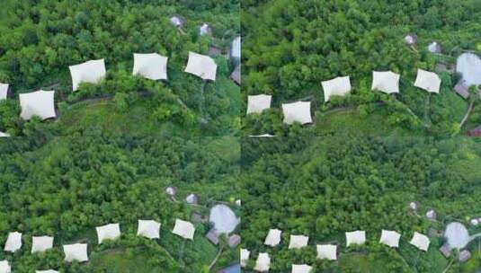 4K航拍俯拍山林里的露营帐篷高清在线视频素材下载