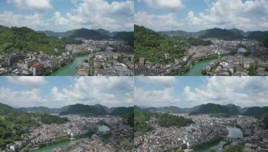 贵州镇江古镇美景、城镇与山河高清在线视频素材下载