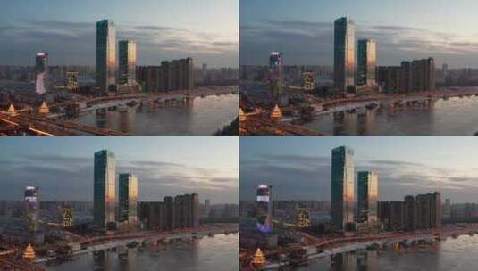 哈尔滨公路大桥夜景航拍高清在线视频素材下载