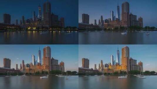 纽约城市河滨风光 从夜景到日出高清在线视频素材下载