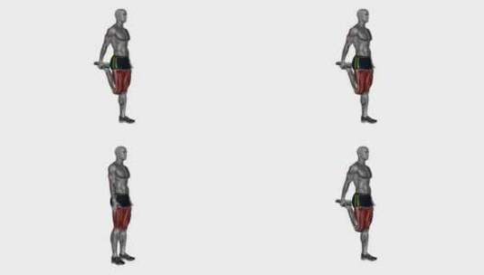 人体站立拉伸股四头肌侧面角度健身3D演示高清在线视频素材下载