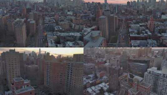 城市航拍纽约曼哈顿摩天大楼汽车日落夜景高清在线视频素材下载