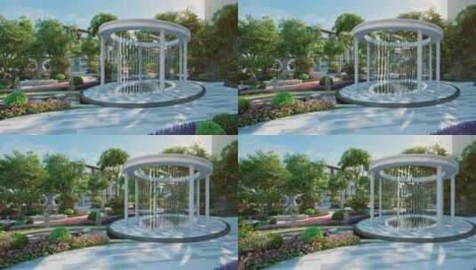 欧式风格喷泉景观三维动画高清在线视频素材下载