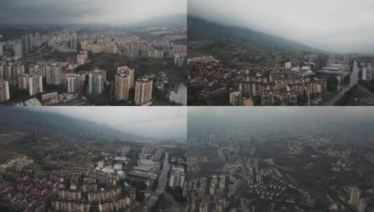 重庆北碚城市全景下雪多云航拍大片高清在线视频素材下载
