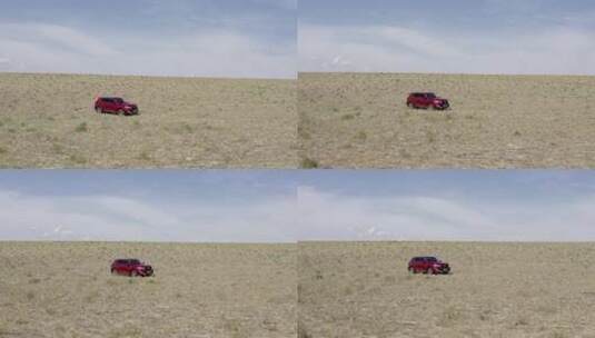 汽车在沙漠草地滩行驶高清在线视频素材下载