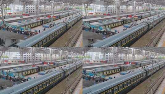 吉林省吉林站火车站进站乘车的旅客高清在线视频素材下载