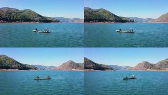 湖泊中的小渔船人与自然视频高清在线视频素材下载