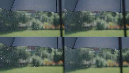 下雨时水滴从灰色伞的表面流下来高清在线视频素材下载