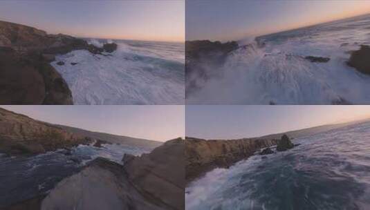 FPV航拍海浪拍打岩石高清在线视频素材下载