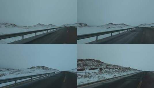 西藏旅游317国道车窗外清晨雪山高清在线视频素材下载