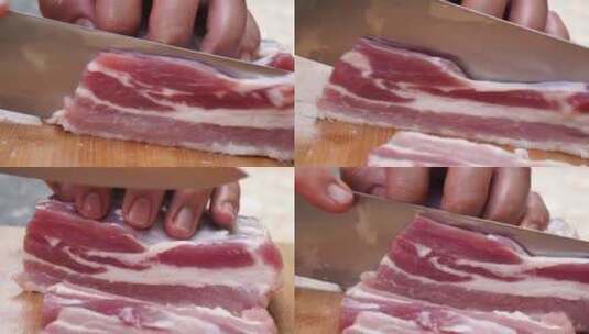 西式菜刀切五花肉高清在线视频素材下载