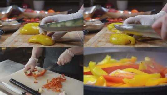 切蔬菜炒菜烹饪美食高清在线视频素材下载
