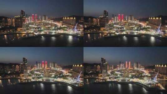 星海夜景航拍 海滨城市夜景高清在线视频素材下载