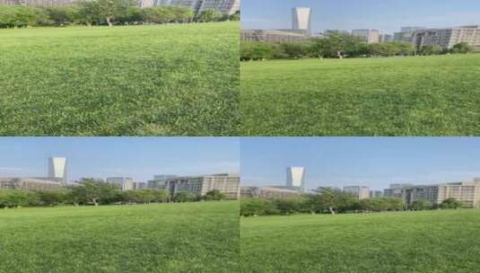 济南高新区金融科创公园，绿色草地小山坡高清在线视频素材下载