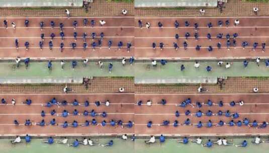航拍城市校园体育课运动健身的学生高清在线视频素材下载